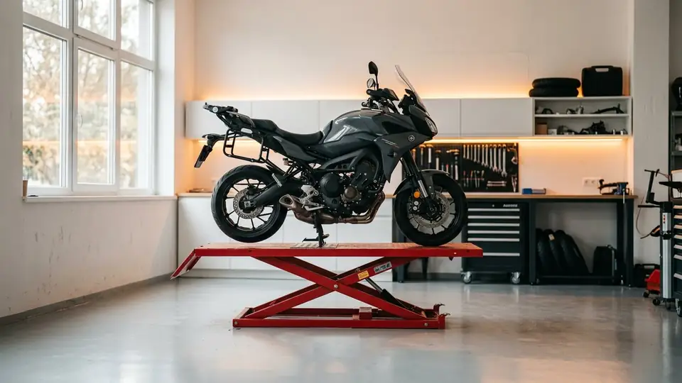 Motosiklet servis atölyesinde liftte